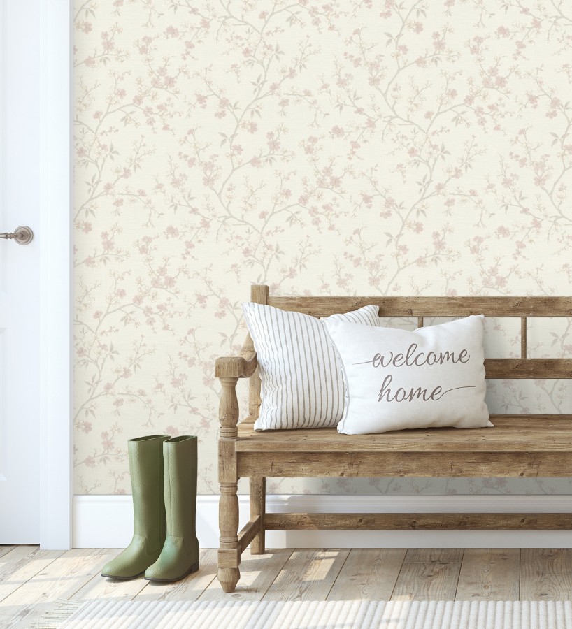 Papel pintado flores de cerezo rosa textura textil estilo japandi  Loire Flowery 685099