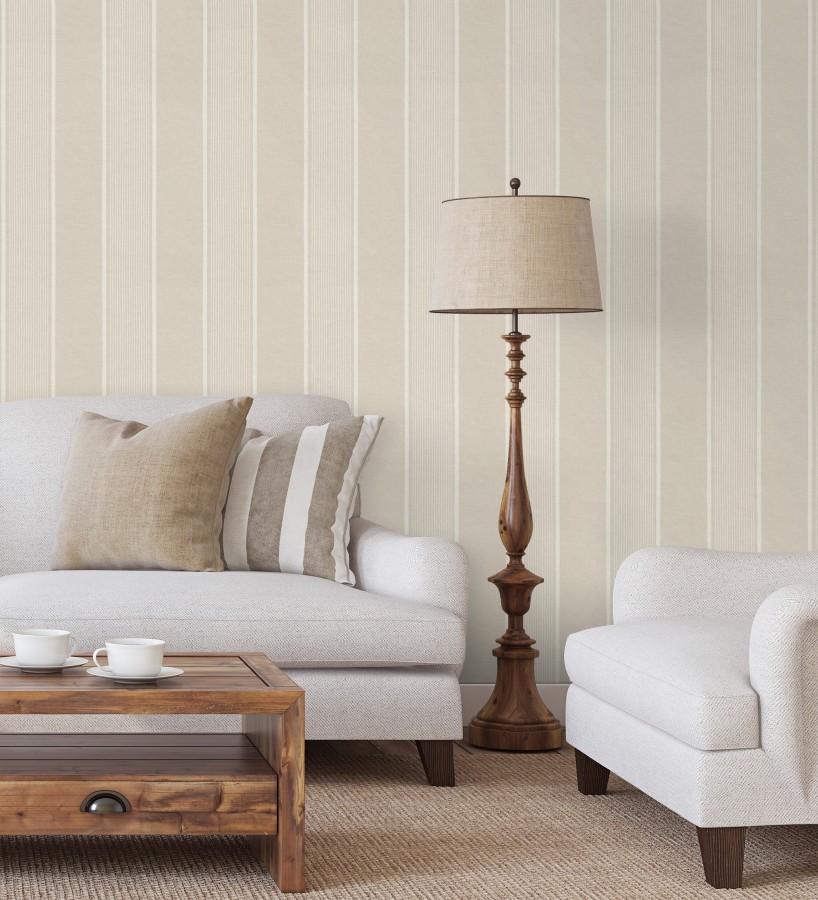 Papel pintado rayas lino beige y blanco natural estilo náutico  Lysander Trace 685104