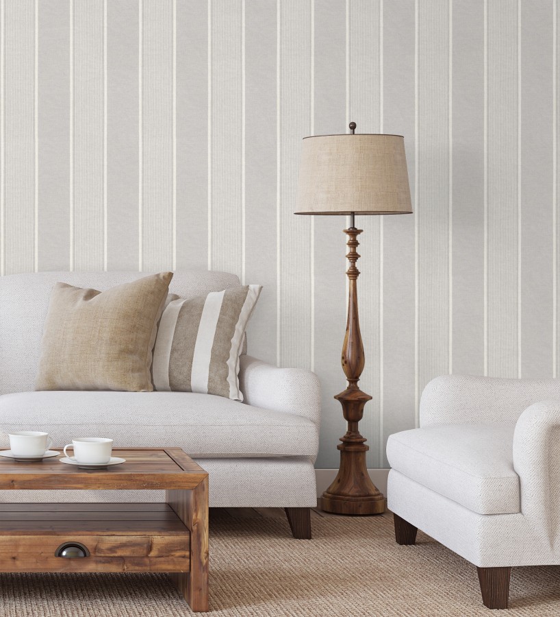 Papel pintado rayas lino gris y blanco natural estilo náutico  Lysander Trace 685105