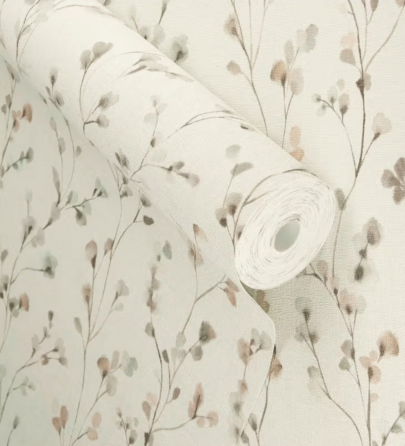Papel pintado efecto lienzo de flores multicolores texturizado  Amaris Sprig 685106