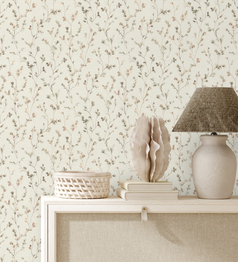 Papel pintado efecto lienzo de flores multicolores texturizado  Amaris Sprig 685106