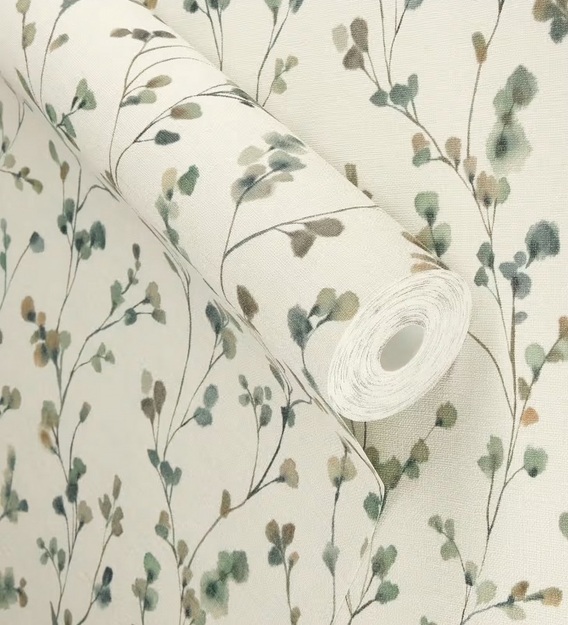 Papel pintado efecto lienzo de flores multicolores texturizado  Amaris Sprig 685107