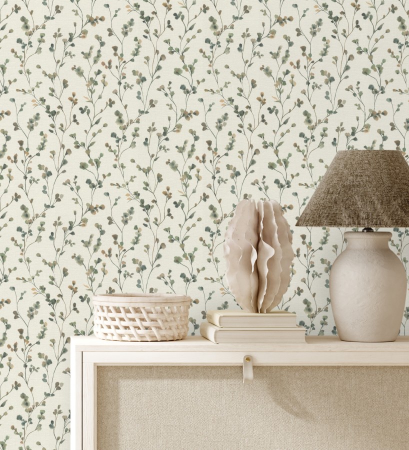 Papel pintado efecto lienzo de flores multicolores texturizado  Amaris Sprig 685107