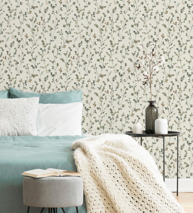 Papel pintado efecto lienzo de flores multicolores texturizado  Amaris Sprig 685107