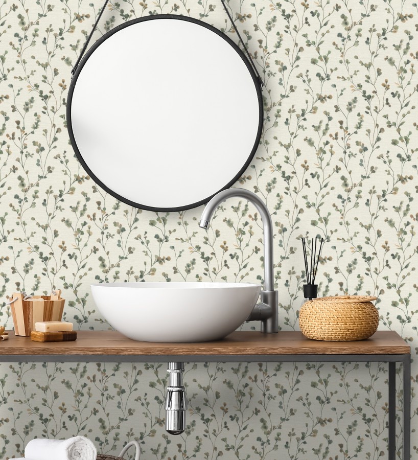 Papel pintado efecto lienzo de flores multicolores texturizado  Amaris Sprig 685107