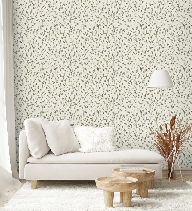 Papel pintado efecto lienzo de flores multicolores texturizado  Amaris Sprig 685107