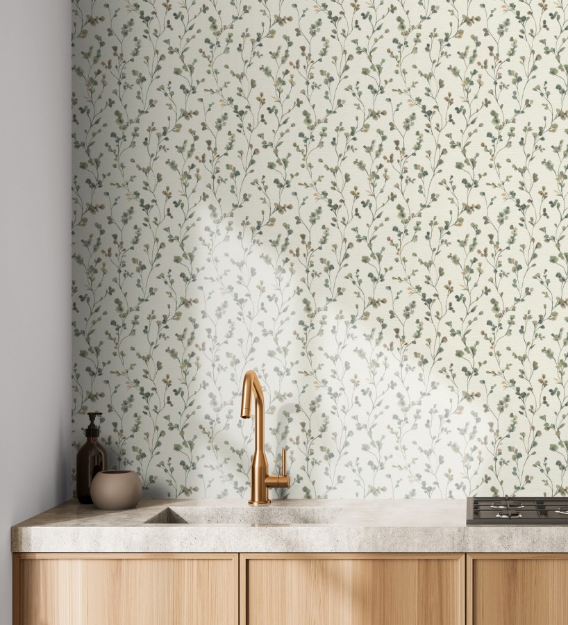 Papel pintado efecto lienzo de flores multicolores texturizado  Amaris Sprig 685107
