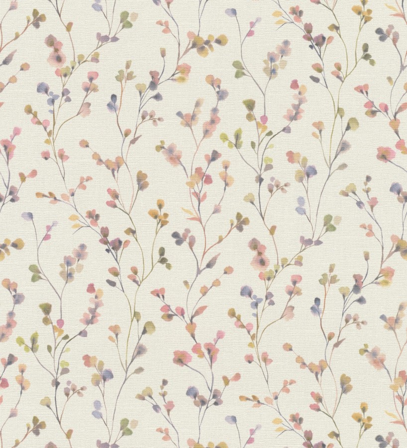 Papel pintado efecto lienzo de flores multicolores texturizado  Amaris Sprig 685108