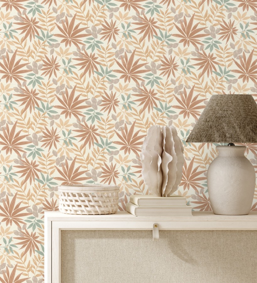 Papel pintado selva cálida textura lino natural  Saskia Modern 685109