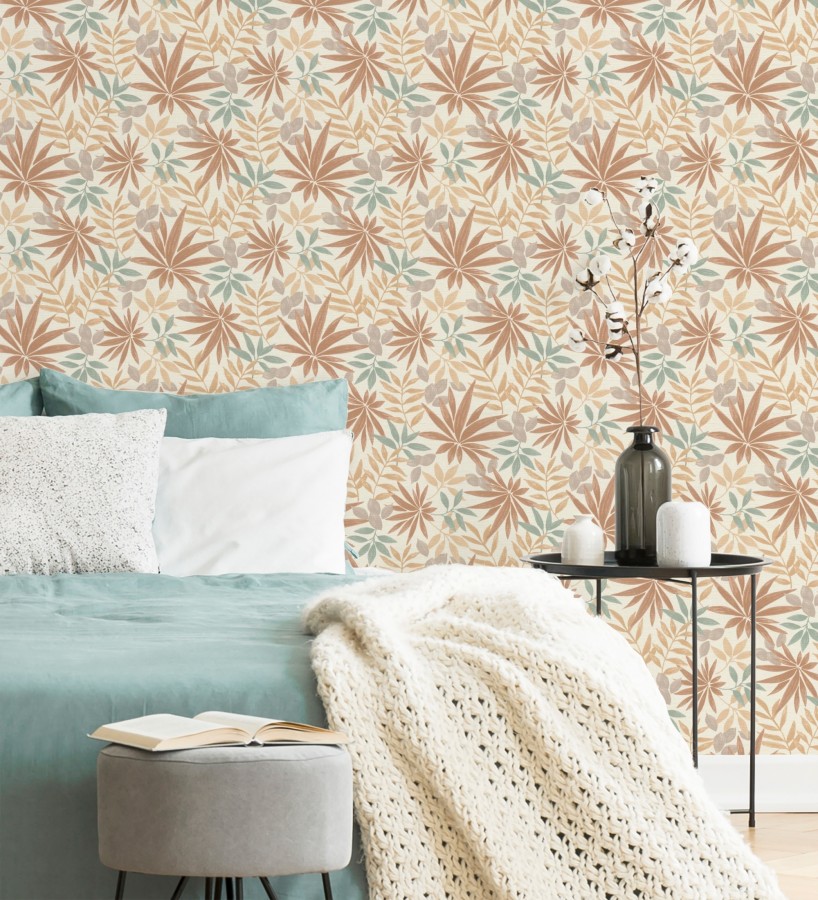 Papel pintado selva cálida textura lino natural  Saskia Modern 685109