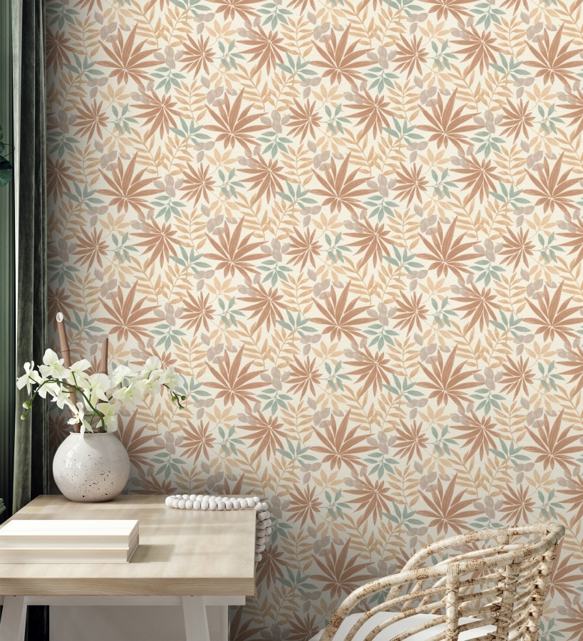 Papel pintado selva cálida textura lino natural  Saskia Modern 685109