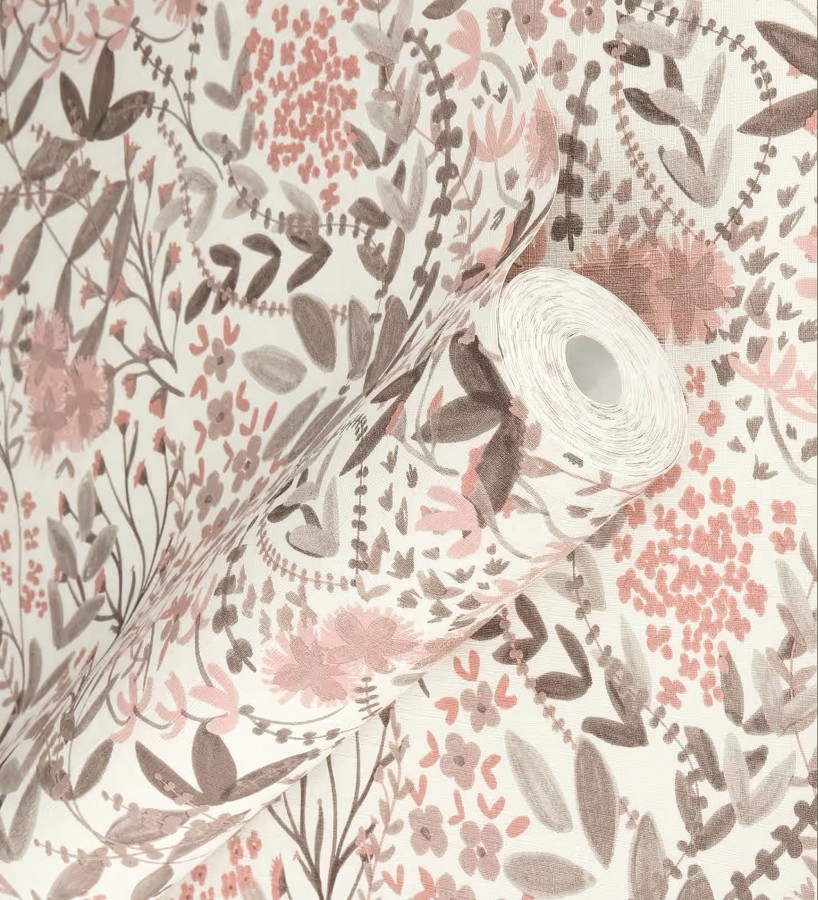 Papel pintado estilo liberty botánico rosa empolvado  Sara Pretty 685111