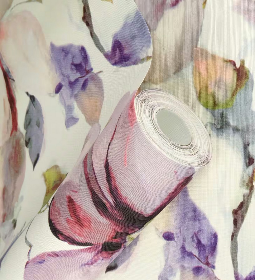 Papel pintado arte abstracto floral con acuarelas sobre lienzo texturado  Claude Watercolor 685112