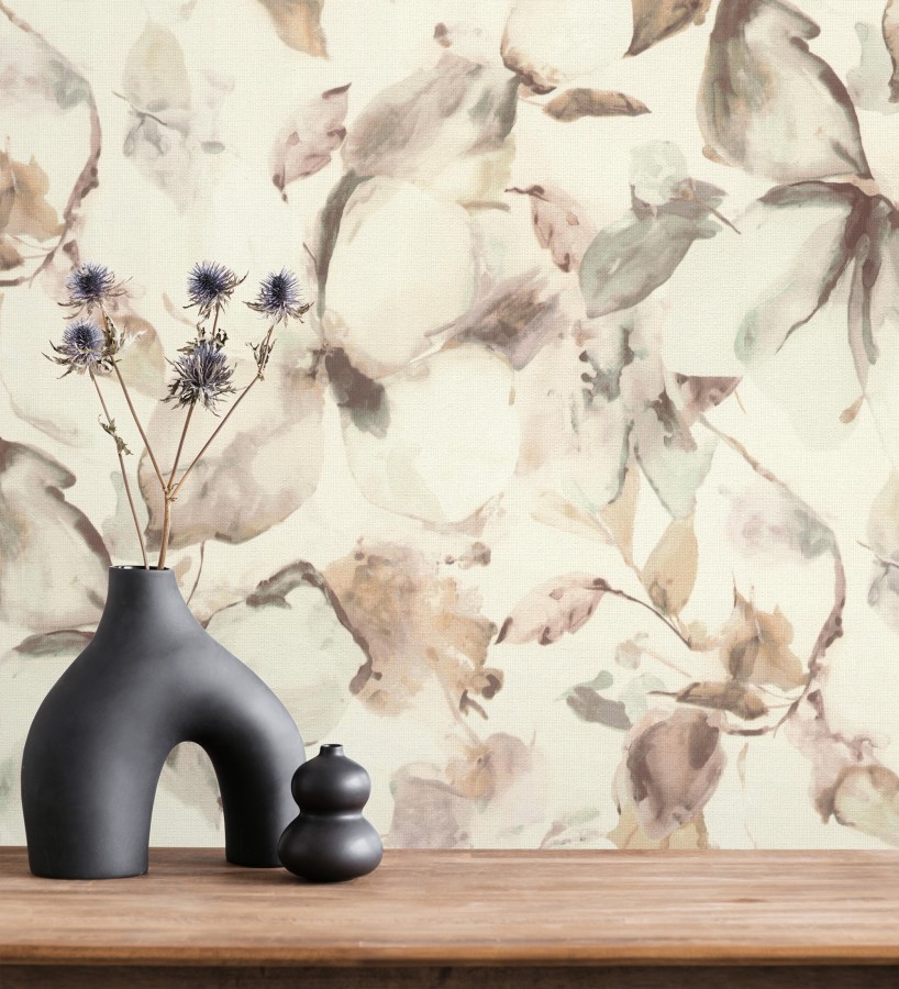 Papel pintado arte abstracto floral con acuarelas sobre lienzo texturado  Claude Watercolor 685113