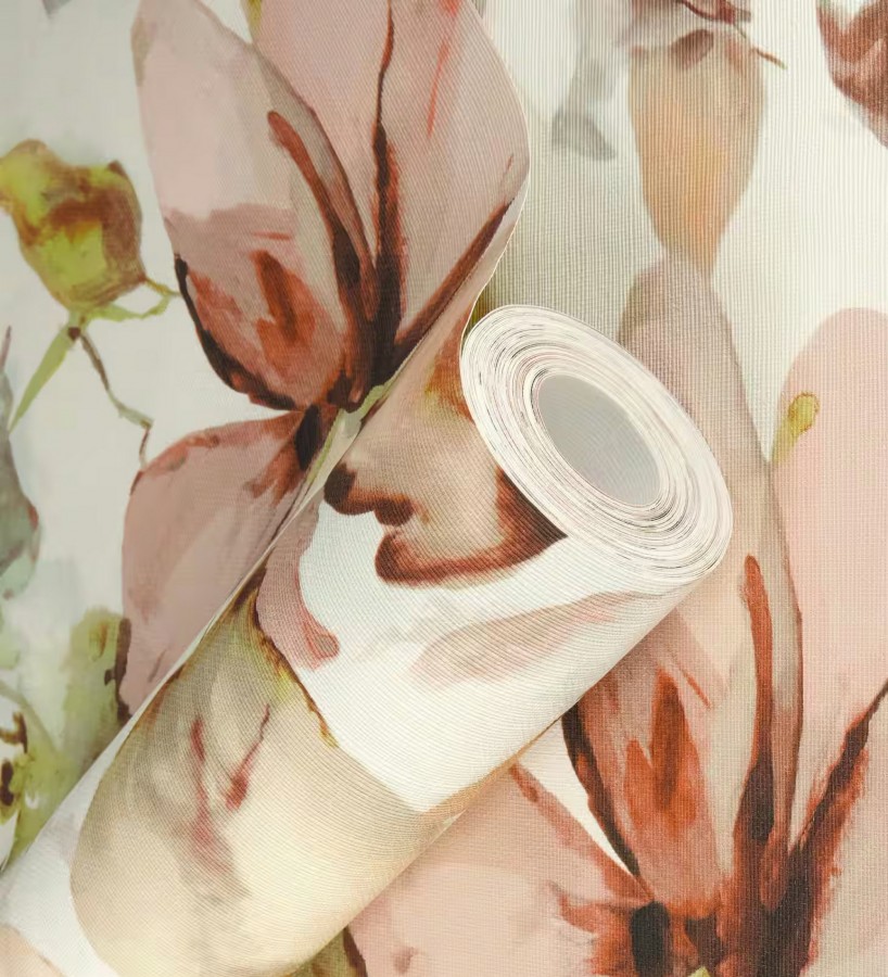Papel pintado arte abstracto floral con acuarelas sobre lienzo texturado  Claude Watercolor 685114