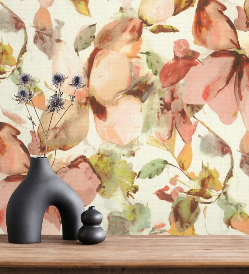 Papel pintado arte abstracto floral con acuarelas sobre lienzo texturado  Claude Watercolor 685114
