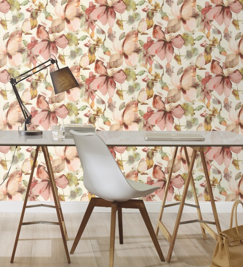Papel pintado arte abstracto floral con acuarelas sobre lienzo texturado  Claude Watercolor 685114
