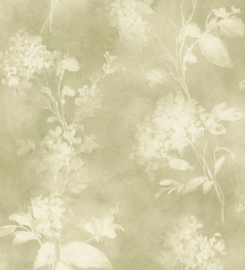 Papel pintado siluetas florales verde textura lienzo  Provence Romantic 685115
