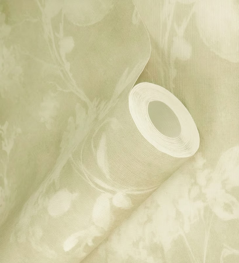 Papel pintado siluetas florales verde textura lienzo  Provence Romantic 685115