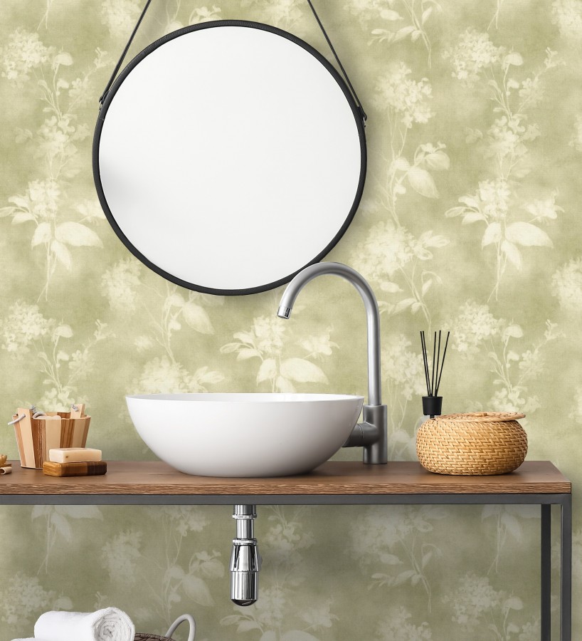Papel pintado siluetas florales verde textura lienzo  Provence Romantic 685115