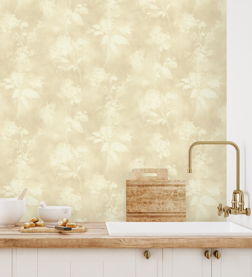 Papel pintado siluetas florales beige textura lienzo  Provence Romantic 685116