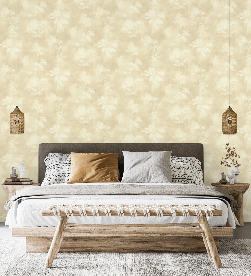 Papel pintado siluetas florales beige textura lienzo  Provence Romantic 685116