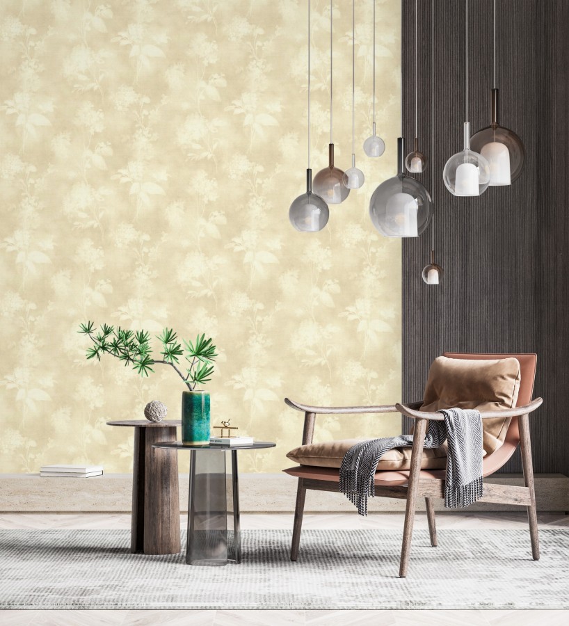 Papel pintado siluetas florales beige textura lienzo  Provence Romantic 685116