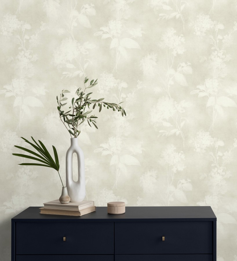 Papel pintado siluetas florales gris textura lienzo  Provence Romantic 685117