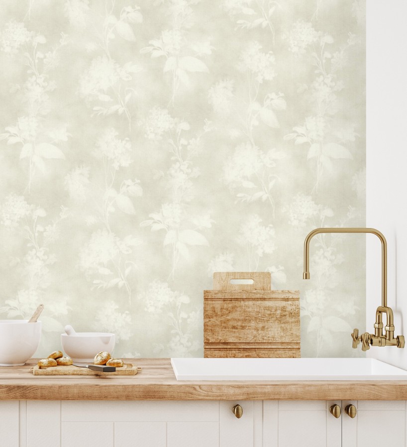 Papel pintado siluetas florales gris textura lienzo  Provence Romantic 685117