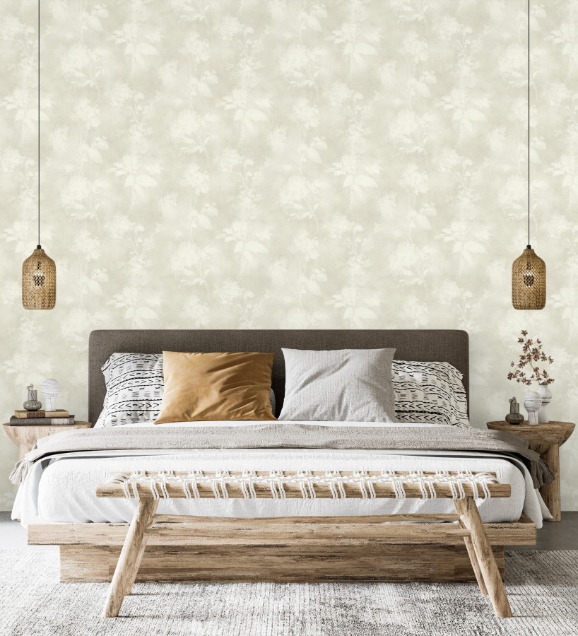 Papel pintado siluetas florales gris textura lienzo  Provence Romantic 685117