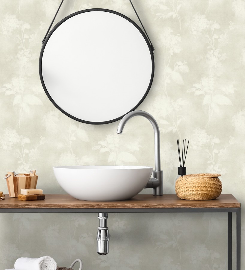 Papel pintado siluetas florales gris textura lienzo  Provence Romantic 685117