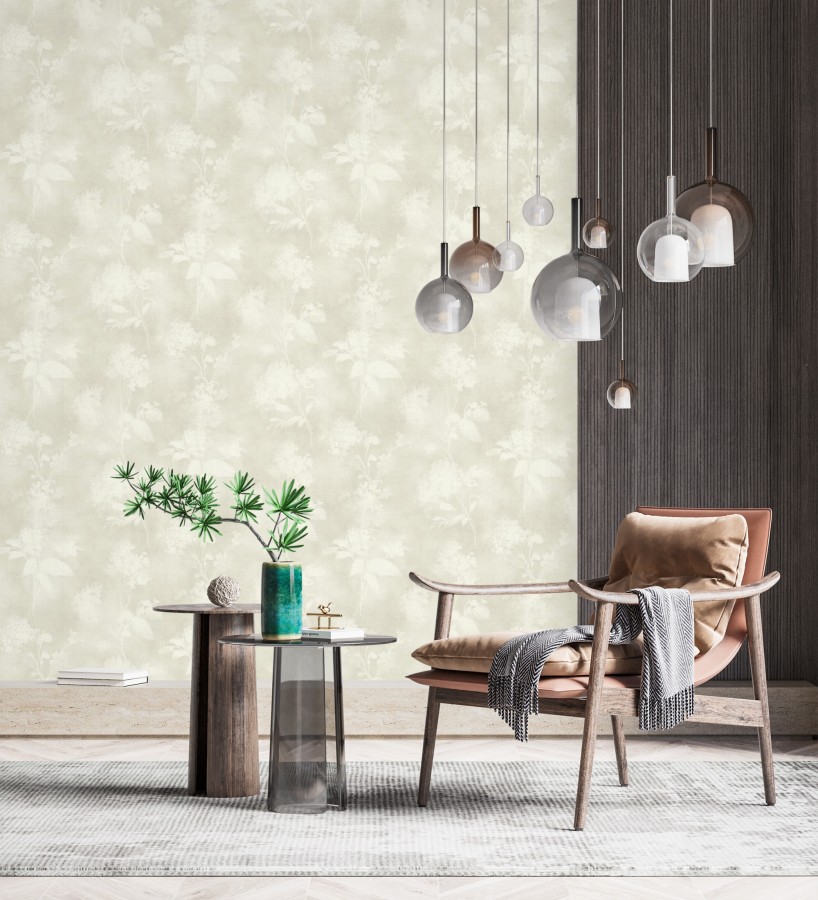 Papel pintado siluetas florales gris textura lienzo  Provence Romantic 685117