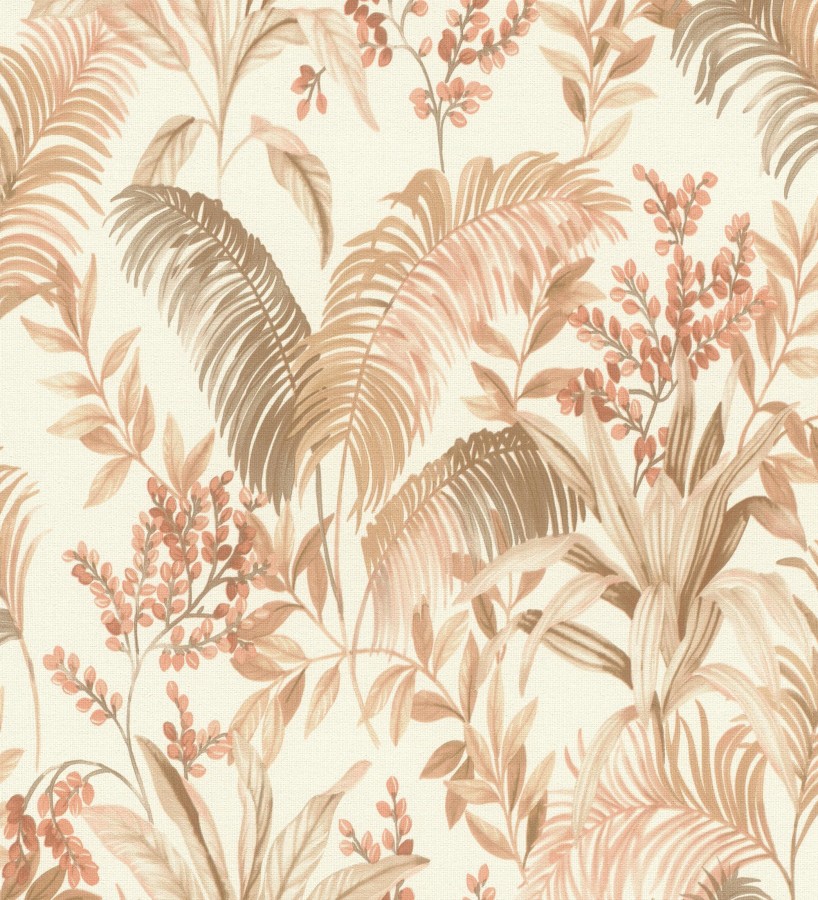 Papel pintado hojas palmeras terracota fondo lienzo blanco roto  Nairobi Botanical 685122
