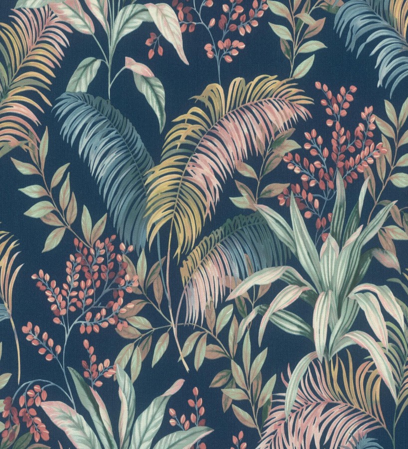 Papel pintado hojas palmeras tropicales fondo lienzo azul medianoche  Nairobi Botanical 685123