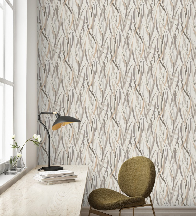 Papel pintado algas marinas acuarela beige y gris visón  Carolina Bay 685126