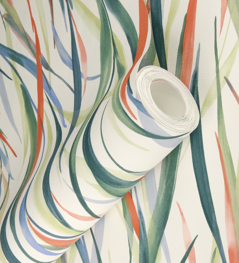 Papel pintado algas marinas acuarela azul verde y naranja  Carolina Bay 685128