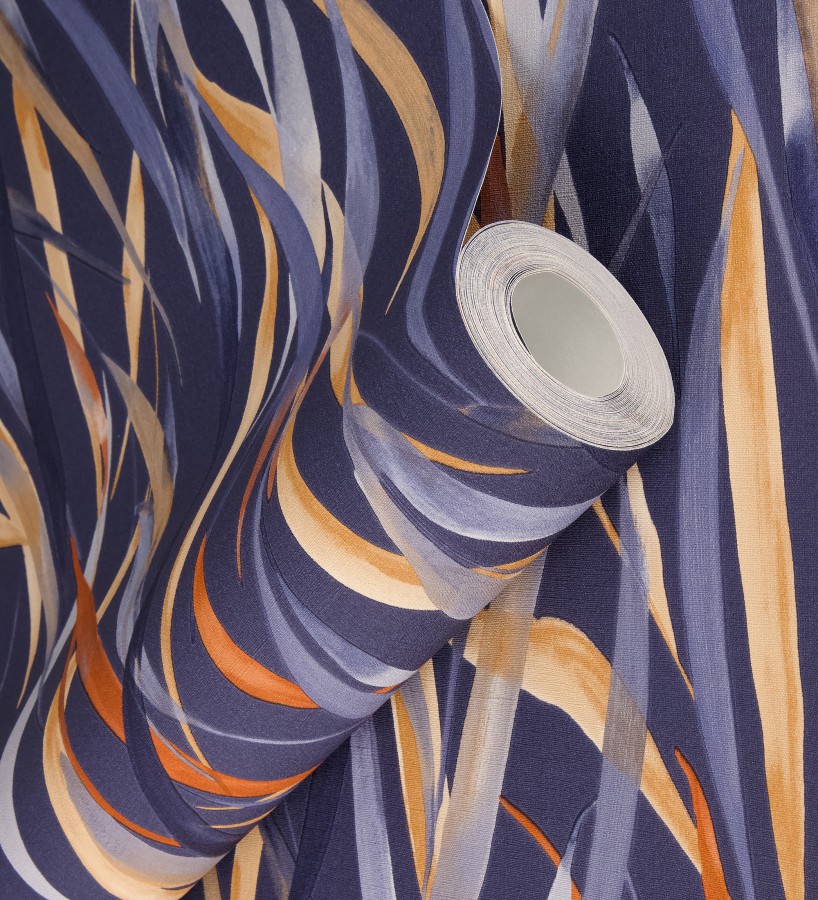 Papel pintado algas marinas acuarela tonos azul ocre y rojo  Carolina Bay 685129
