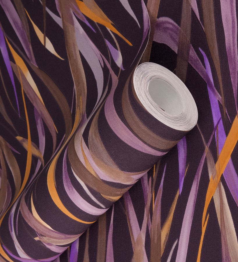 Papel pintado algas marinas acuarela tonos violetas y amarillo mostaza  Carolina Bay 685130