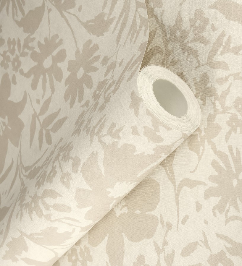 Papel pintado lienzo botánico de flores texturizado beige  Zinnia Sketch 685132