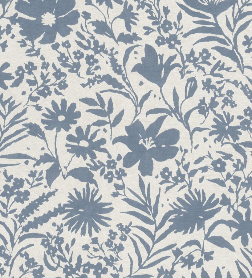 Papel pintado lienzo botánico de flores texturizado azul  Zinnia Sketch 685133