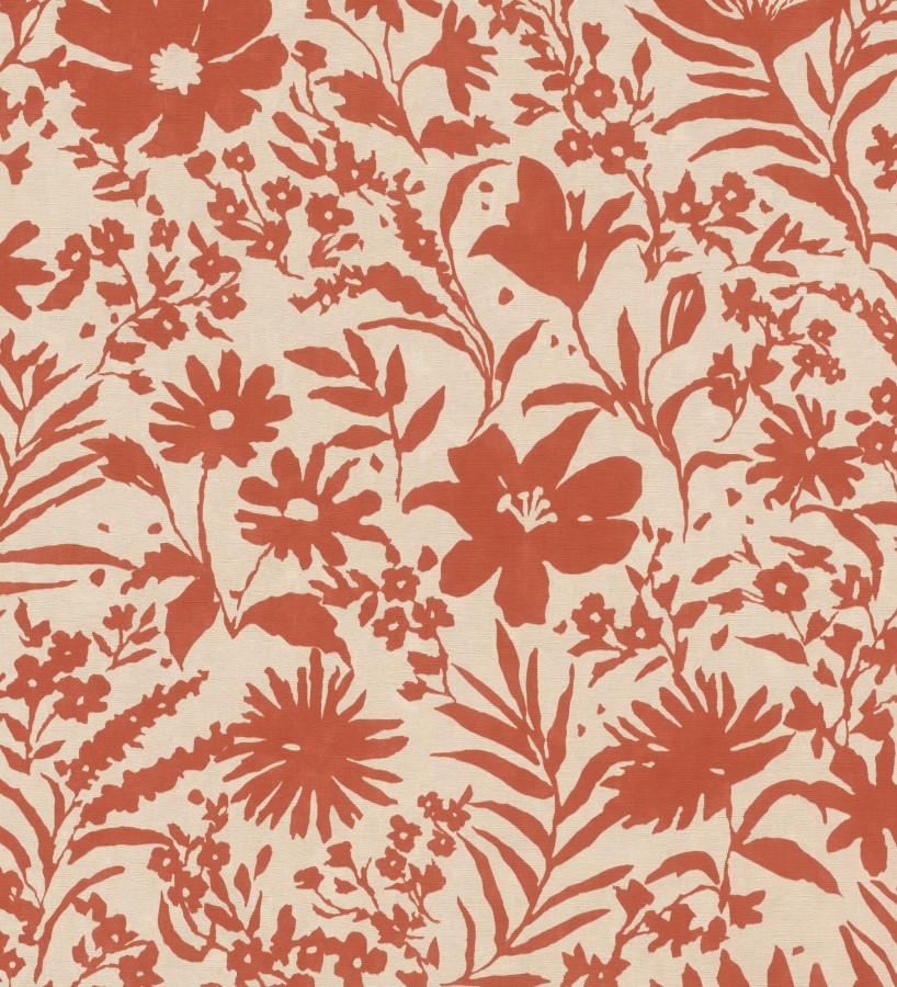 Papel pintado lienzo botánico de flores texturizado rojo  Zinnia Sketch 685134