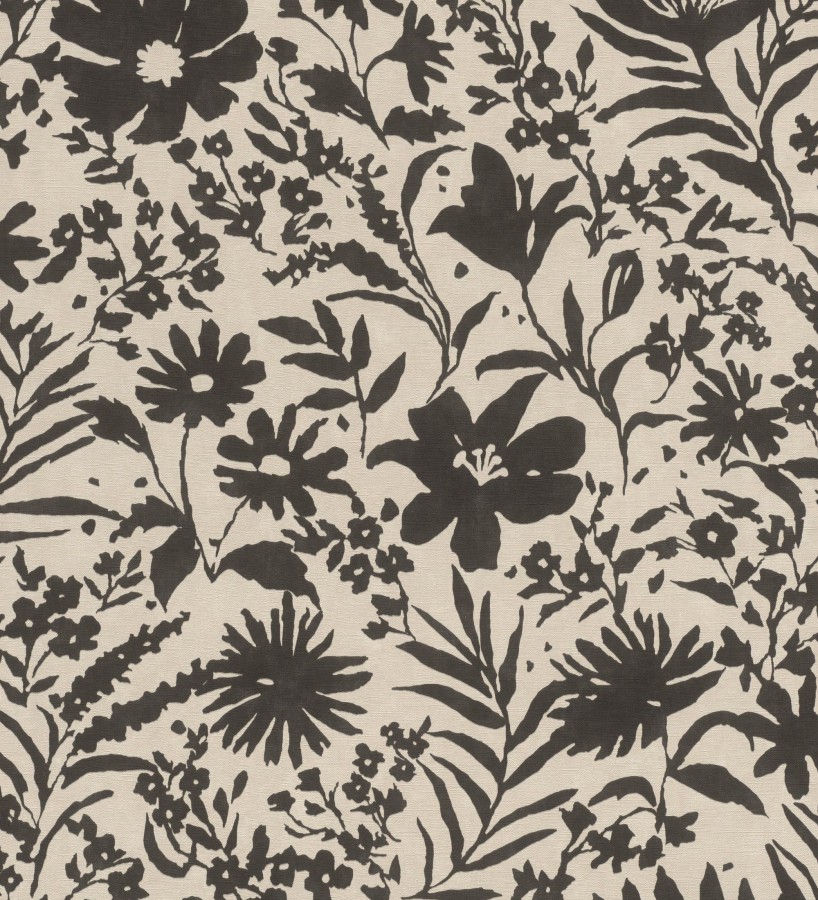 Papel pintado lienzo botánico de flores texturizado negro  Zinnia Sketch 685135