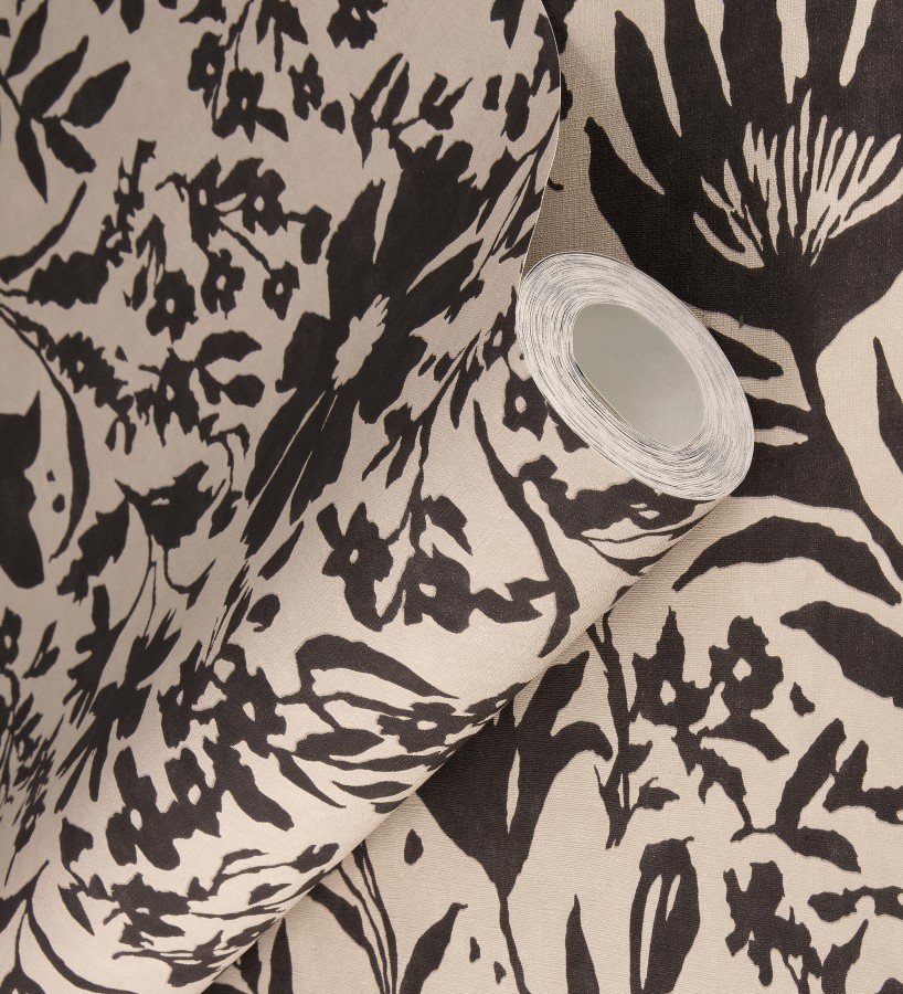 Papel pintado lienzo botánico de flores texturizado negro  Zinnia Sketch 685135