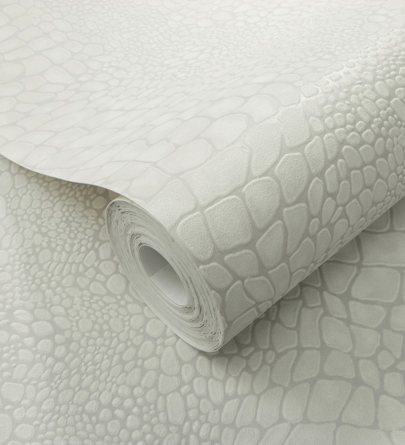 Papel pintado piel cocodrilo blanco con relieve estilo animal print  Orinoco Reptilian 685141