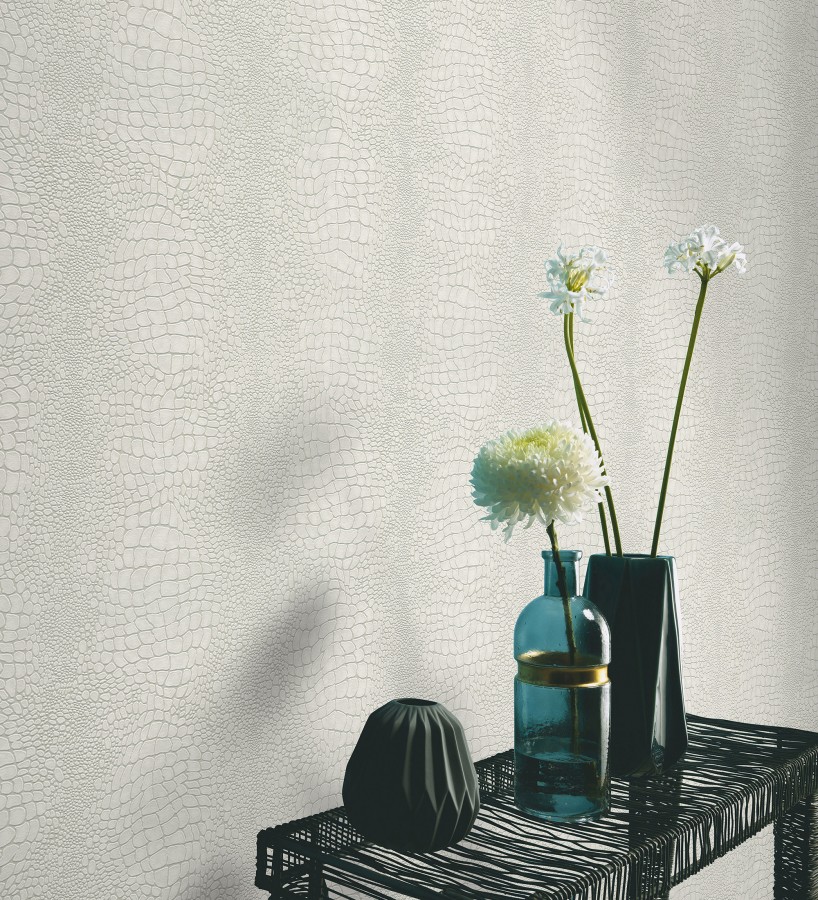 Papel pintado piel cocodrilo blanco con relieve estilo animal print  Orinoco Reptilian 685141