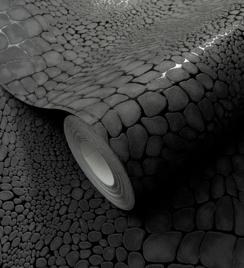 Papel pintado piel cocodrilo negro con relieve estilo animal print  Orinoco Reptilian 685142