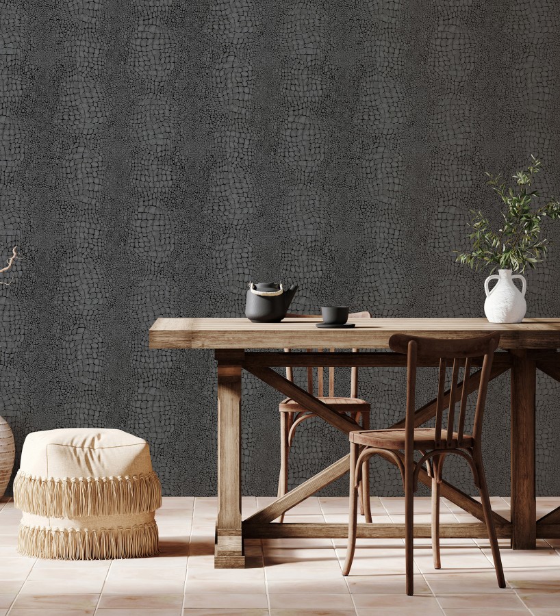 Papel pintado piel cocodrilo negro con relieve estilo animal print  Orinoco Reptilian 685142