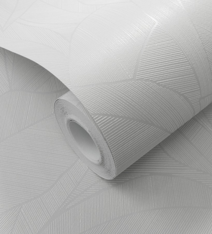 Papel pintado de hojas minimalistas con relieve color blanco  Ancona Rib 685143