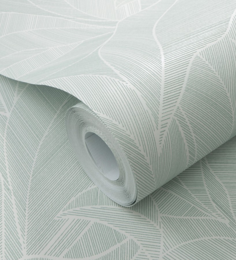 Papel pintado de hojas minimalistas con relieve color verde  Ancona Rib 685145