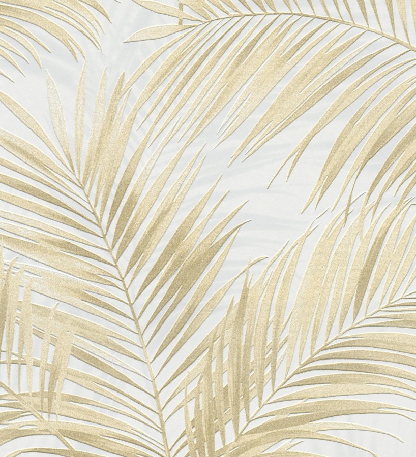 Papel pintado hojas de palmera en relieve color vainilla con sombras neutras  Borneo Leaf 685147